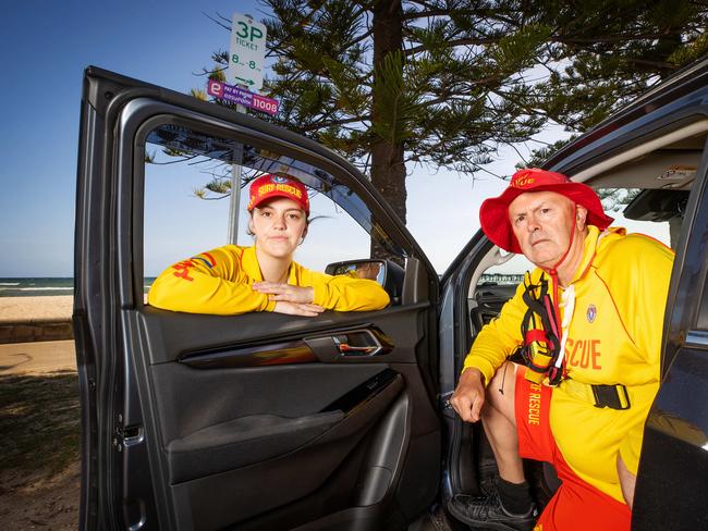 Volunteer Lifesavers Peter Henry and daughter Alice, 19, are paying enormous parking fees while volunteering at Altona Beach. Picture: Mark Stewart