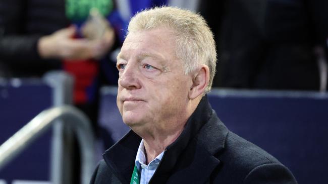 NEWCASTLE, AUSTRALIA - MAY 31: General Manager of the Canterbury-Bankstown Bulldogs and channel nine commentator Phil Gould during the round 13 NRL match between Newcastle Knights and Canterbury Bulldogs at McDonald Jones Stadium, on May 31, 2024, in Newcastle, Australia. (Photo by Scott Gardiner/Getty Images)