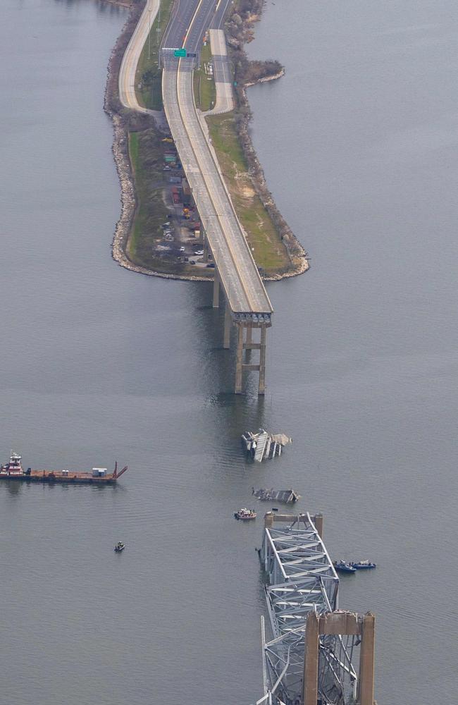 Cargo ship Dali is seen after running into and collapsing the Francis Scott Key Bridge on March 26, 2024 in Baltimore, US. Picture: Tasos Katopodis/Getty Images/AFP