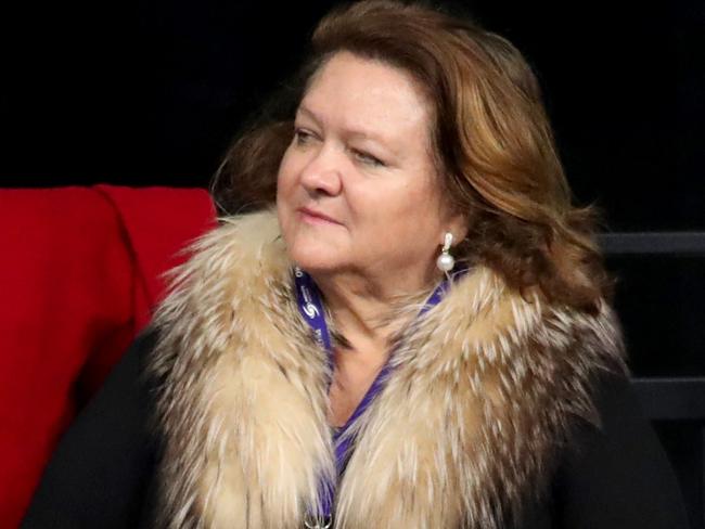 Mining mogul Gina Rinehart is seen on day five of the Australian Swimming Championships at the South Australian Aquatic and Leisure Centre in Adelaide, Thursday, April 11, 2019. (AAP Image/Kelly Barnes) NO ARCHIVING, EDITORIAL USE ONLY