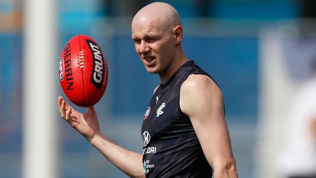 Carlton co-captain Sam Docherty at training as he continues his recovery from testicular cancer (Photo by Michael Willson/AFL Photos via Getty Images)