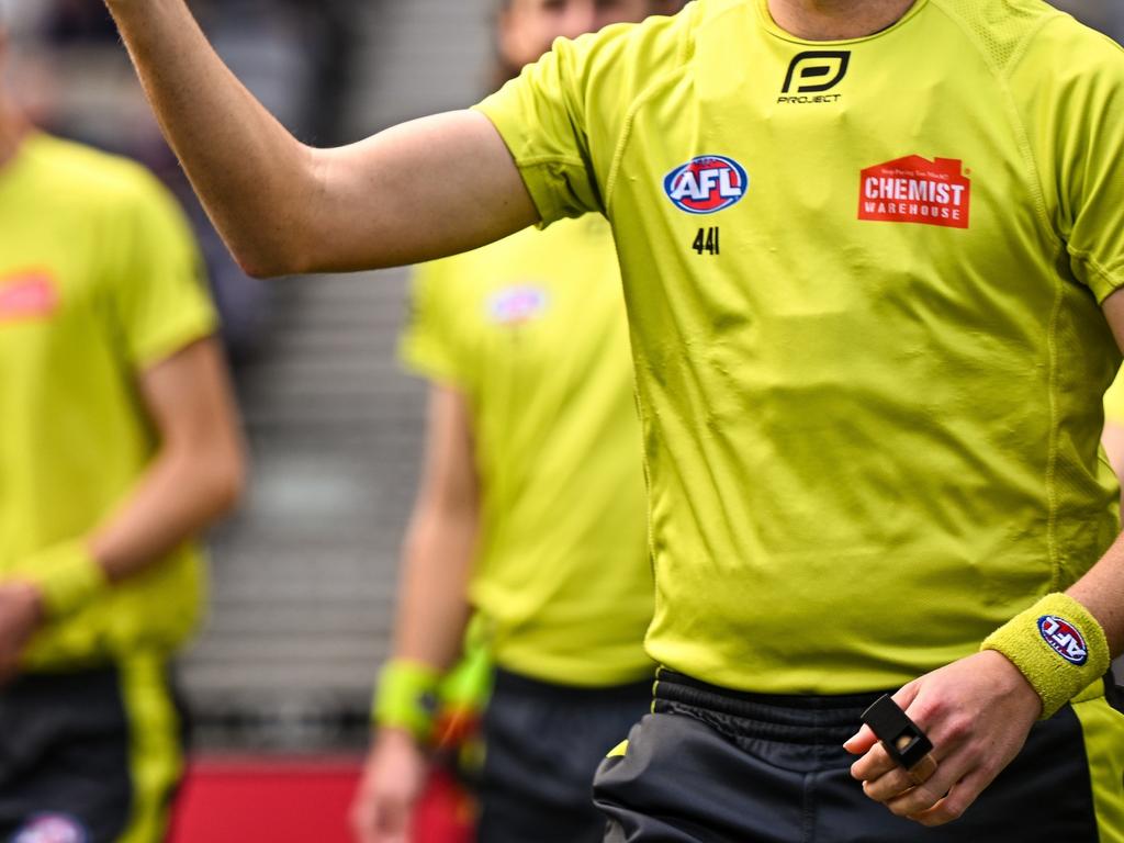 Umpires have come under fire for match-deciding calls this season. Picture: Daniel Carson/AFL Photos via Getty Images.