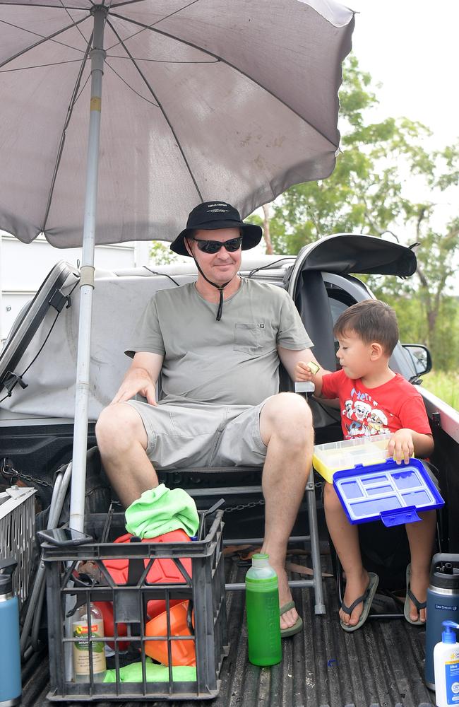 Spectators Neille Simpson and son, Liam Simpson at the Variety NT Ute Run in Hidden Valley. Picture: (A)manda Parkinson