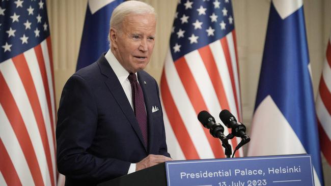 US President Joe Biden in Helsinki after a US-Nordic leaders summit on Thursday. Picture: AFP