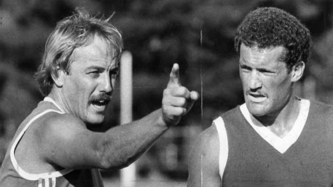 Malcolm Blight calling the first shots as North Melbourne coach during training at Mount Breckan in 1981.