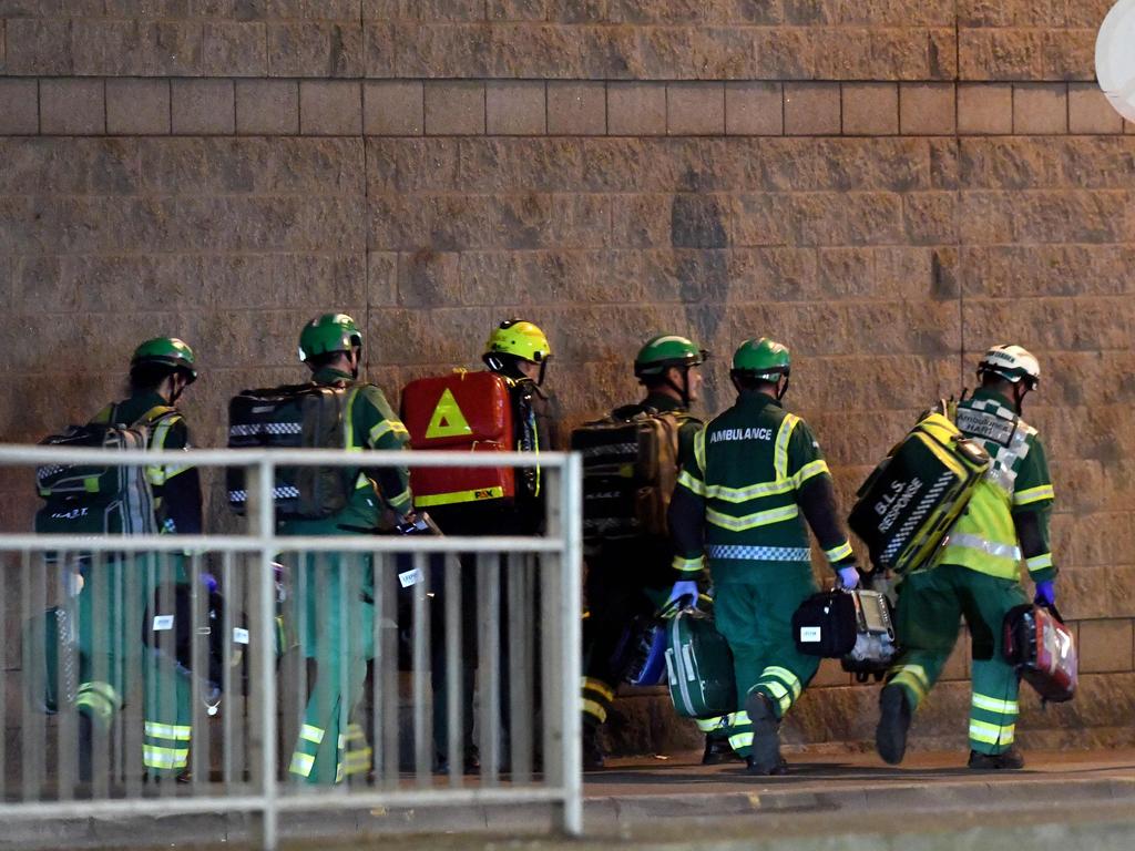 Medics and rescuers in Manchester, Britain, deploy after reports of an explosion at the Manchester Arena. Picture: AFP