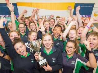 Riverside Christian College students celebrate their victory at the Queensland Science and Engineering Super Challenge. Picture: Contributed