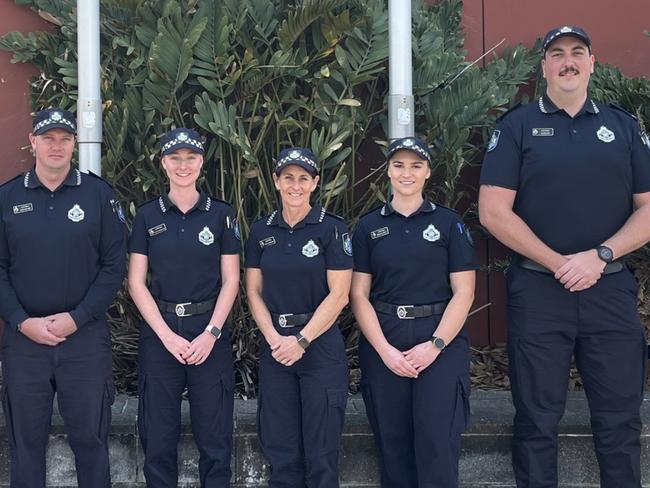 The new line up of First Year Constables starting at Rockhampton and North Rockhampton stations includes Jacob, right, who is 7 feet or 2.1 metres tall.