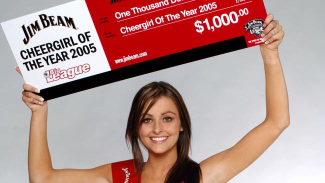 Mark Buddle’s wife Melanie Ter Wisscha (then Terwisscha) proudly shows her winnings from the Big League 2005 Cheer Girls of the Year contest. Picture: Justin Lloyd