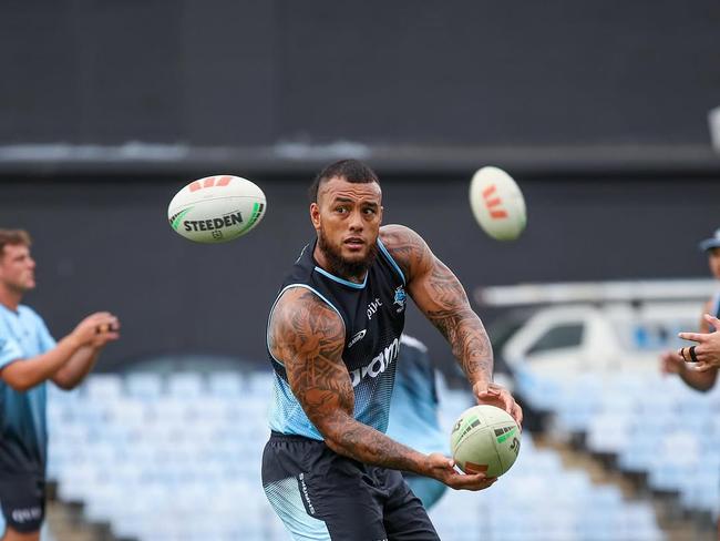 Cronulla's Addin Fonua-Blake has been working hard under the watchful eye of coach Craig Fitzgibbon. Pic: Sharks Instagram