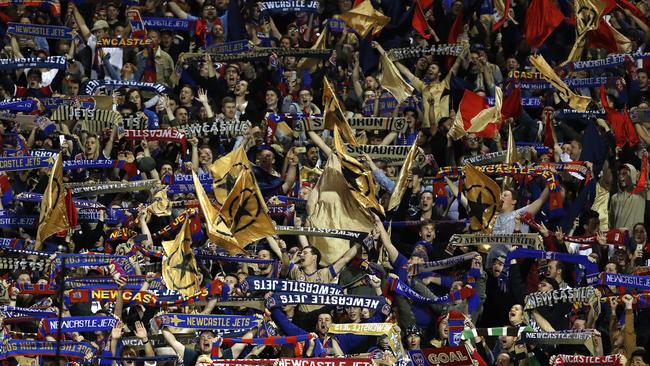 Jets fans at the 2018 A-League Grand Final between Newcastle Jets and Melbourne Victory at McDonald Jones Stadium, Newcastle. Picture: Toby Zerna