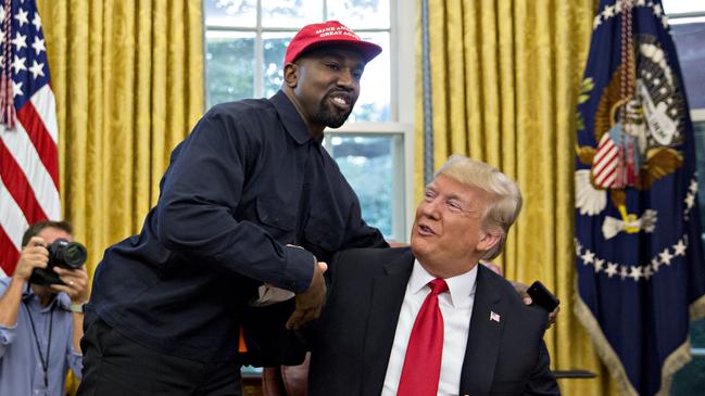 Kanye West wore a MAGA cap when he met with US President Donald Trump and used the opportunity to speak about why he supports a Republican. Picture: Andrew Harrer/Getty