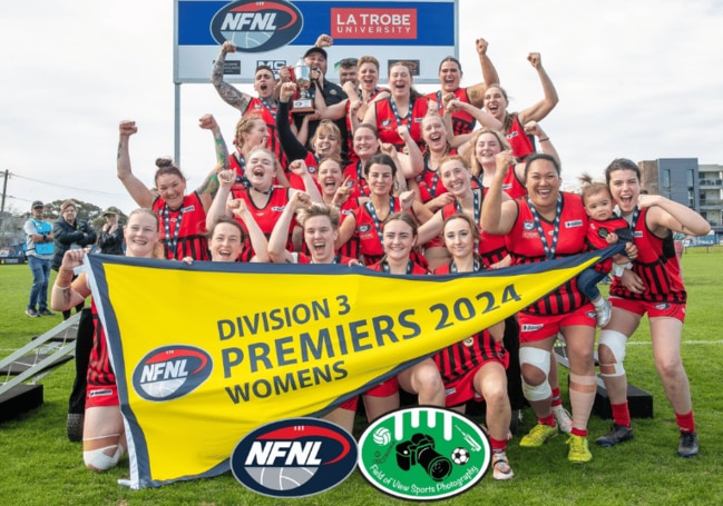 Panton Hill celebrates its NFNL Division 3 Women's premiership. Picture: Field of View Photography