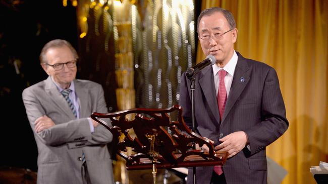 UN Secretary-General Ban Ki-moon addresses the crowd. No word on whether he’s a Mariah fan. Picture: Charley Gallay/Getty Images for Arise Pictures