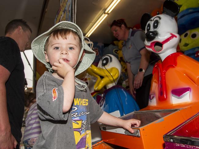 Bodhi Walker enjoying a sideshow at the 2024 Swan Hill Show. Picture: Noel Fisher.