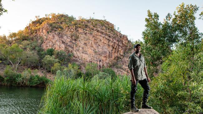 Djelk Ranger Jonah Ryan, at Nitmiluk National Park, is focused on learning from his elders to maintain knowledge of culture and help pass it on to future generations. Picture: Glenn Campbell