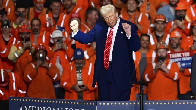 President Donald Trump dances after speaking at the US Steel Corporation’s Mon Valley Works-Irvin plant in Pennsylvania. Picture: David Dermer / AP Photo