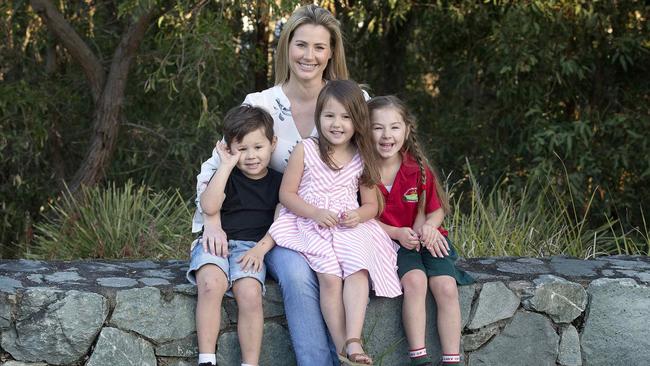 Mother Melissa Smith and her 4-year-old twins Gracie and Fletcher and her 5-year-old daughter Evie. Picture: Sarah Marshall