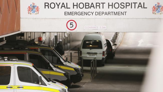 Ambulances parked outside the emergency department at the Royal Hobart Hospital. Picture: MATHEW FARRELL