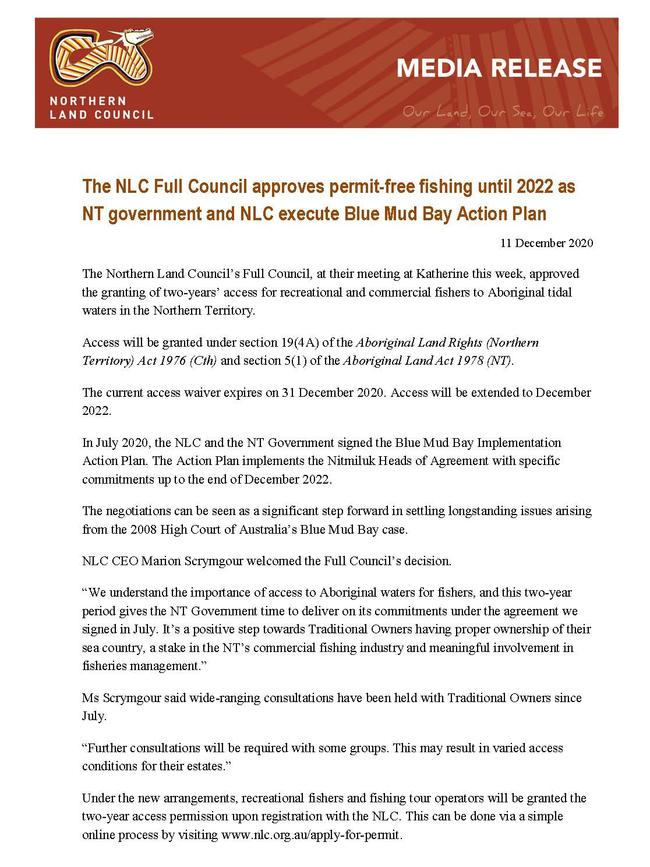 An NLC statement from just a few months ago said fishing would remain permit free