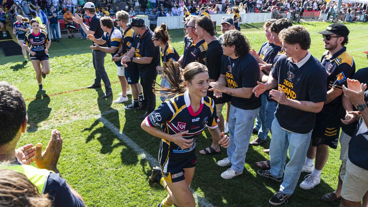 Highfields run out to face Gatton in TRL Women grand final rugby league at Toowoomba Sports Ground, Saturday, September 14, 2024. Picture: Kevin Farmer