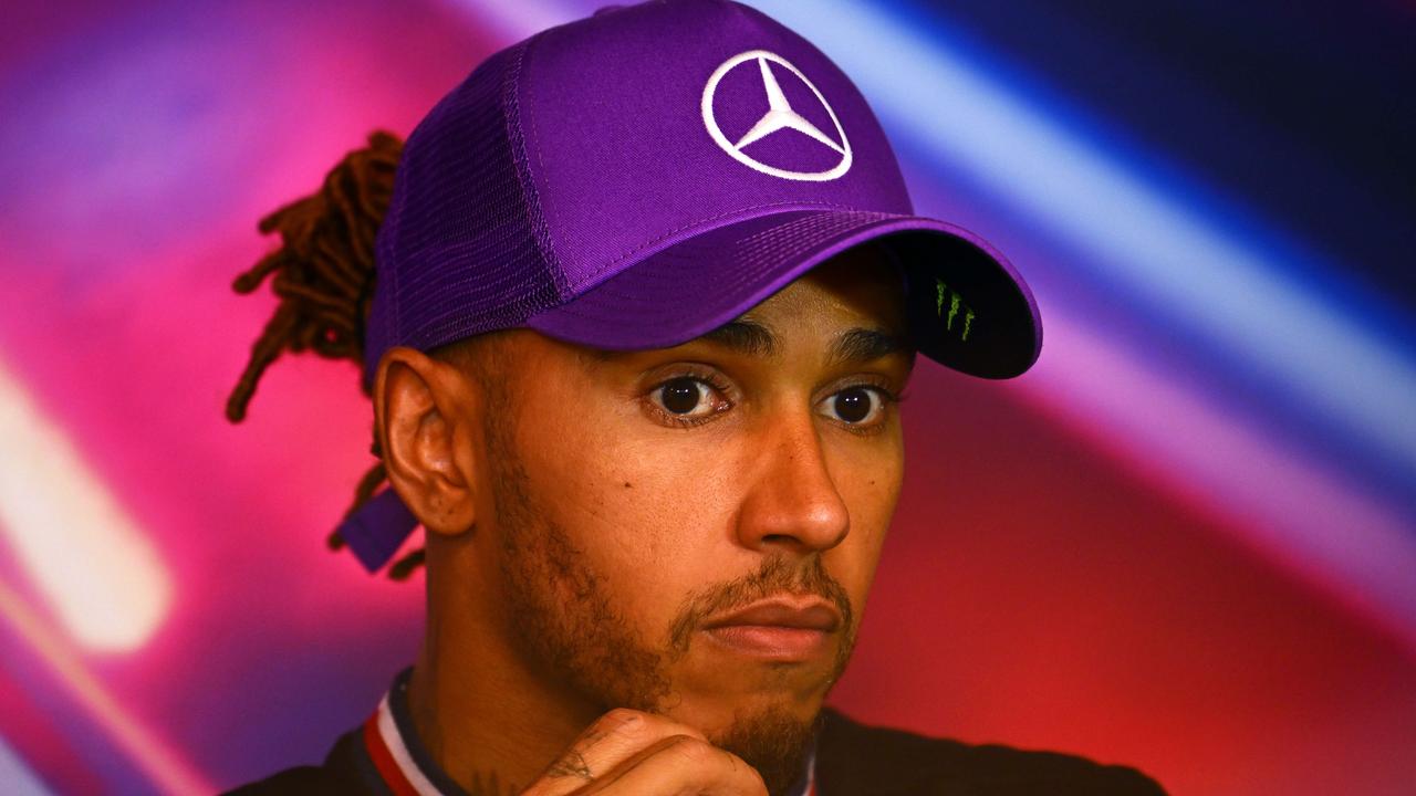 MONTREAL, QUEBEC - JUNE 19: Third placed Lewis Hamilton of Great Britain and Mercedes attends the press conference after the F1 Grand Prix of Canada at Circuit Gilles Villeneuve on June 19, 2022 in Montreal, Quebec. Clive Mason/Getty Images/AFP == FOR NEWSPAPERS, INTERNET, TELCOS &amp; TELEVISION USE ONLY ==