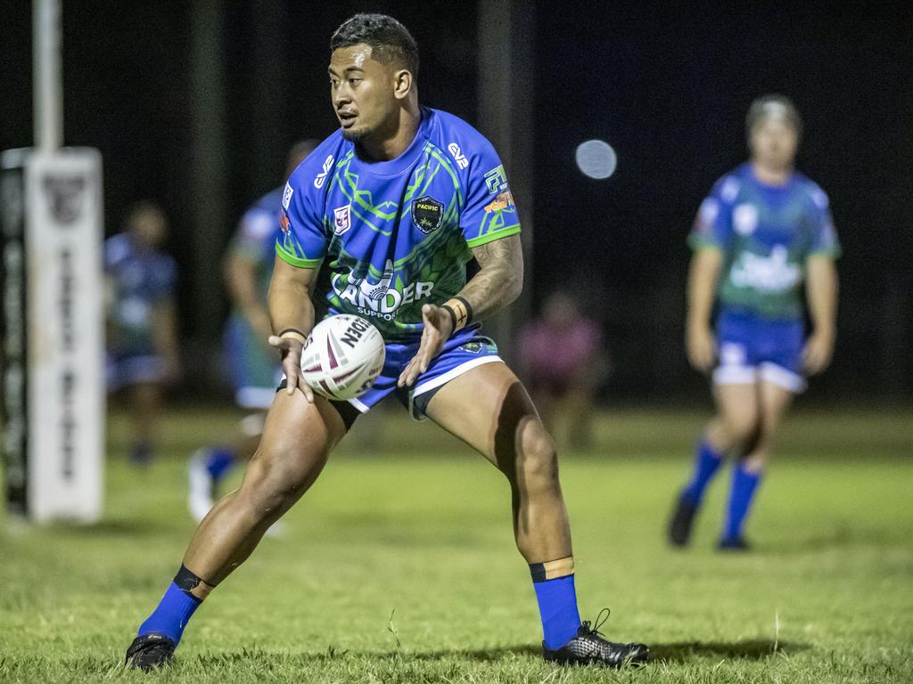 Komiti Vetemotu for Pacific. 2023 TRL Cultural Cup, SW Qld Emus vs Pacific Nations Toowoomba. Saturday, February 25, 2023. Picture: Nev Madsen.