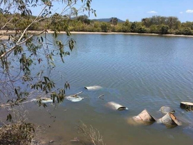 At least eight drums of toxic waste have been found dumped in a tidal lagoon off Sandy Point Road near Yeppoon.