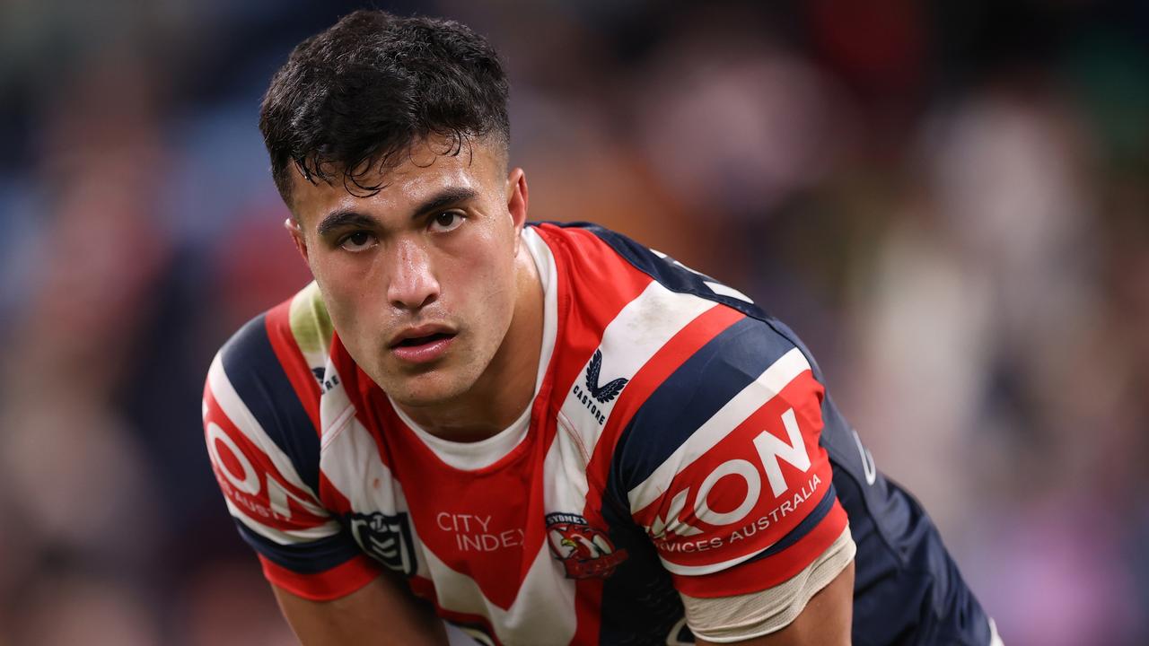 SYDNEY, AUSTRALIA - SEPTEMBER 11: Joseph Suaalii looks dejected after a loss during the NRL Elimination Final match between the Sydney Roosters and the South Sydney Rabbitohs at Allianz Stadium on September 11, 2022 in Sydney, Australia. (Photo by Mark Kolbe/Getty Images)