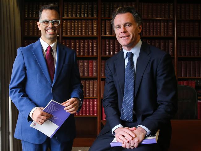 SYDNEY, AUSTRALIA : NewsWire Photos JUNE 17 2024:Premier Chris Minns and Treasurer Daniel Mookhey  seen chatting after reviewing the NSW Budget 2024-25 budget papers at Parliament House in Sydney. Picture: Newswire / Gaye Gerard