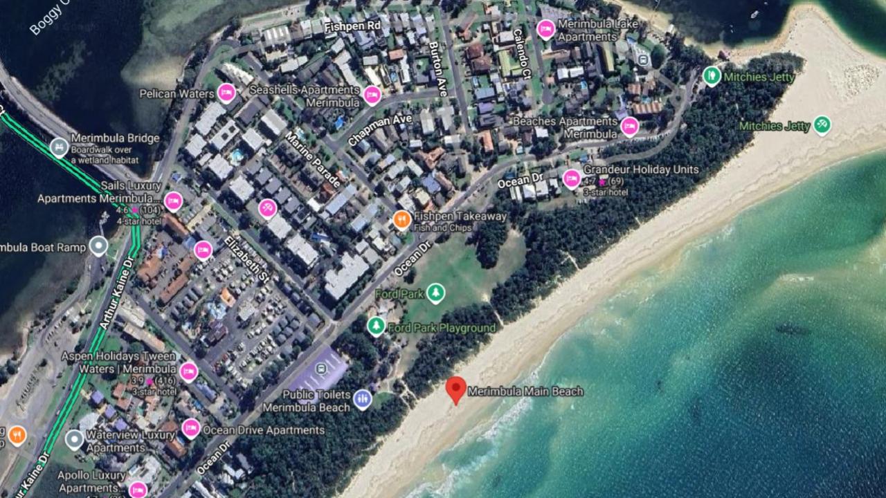 Merimbula Main Beach is surrounded by holiday apartments and a caravan park. Picture: Google Maps