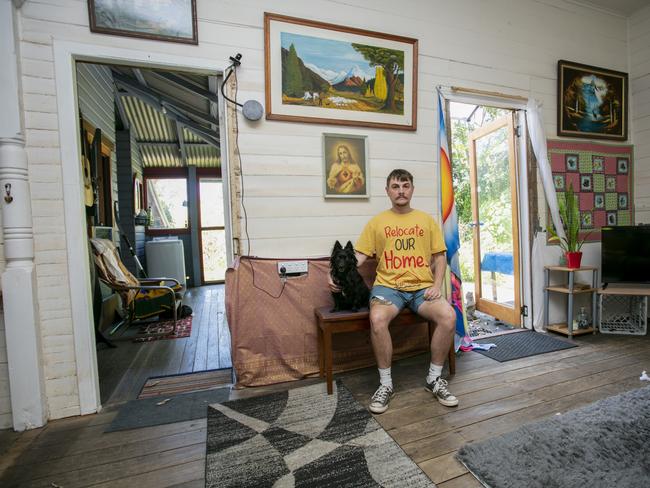 Lismore resident Harper Dalton in his flood damaged home in South Lismore Picture: Brendan Beirne