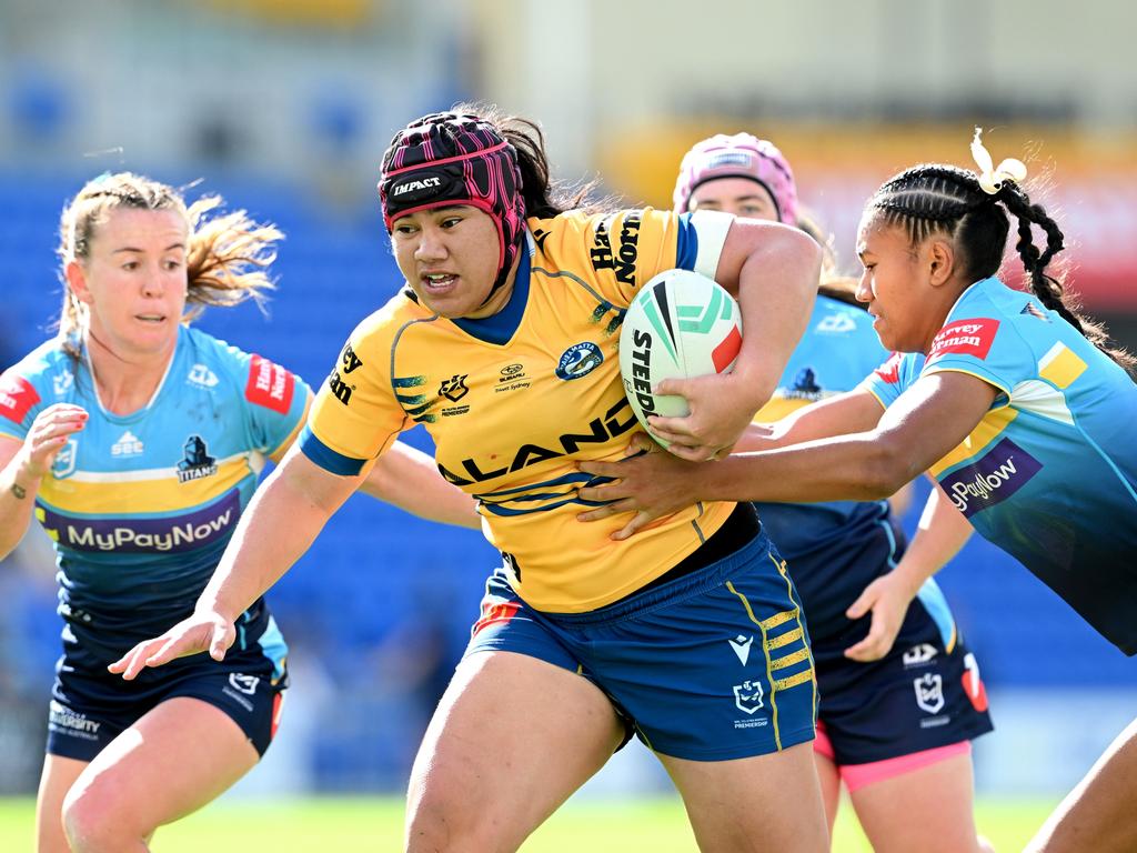 Tyla Amiatu makes a break for the Eels. Picture: Getty Images