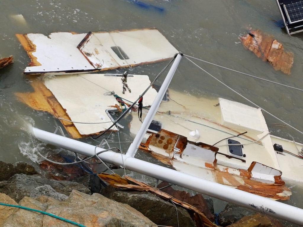 The 40ft Fortuna Yacht was destroyed when ex-cyclone Kirrily hit Townsville on January 25. Picture: Supplied