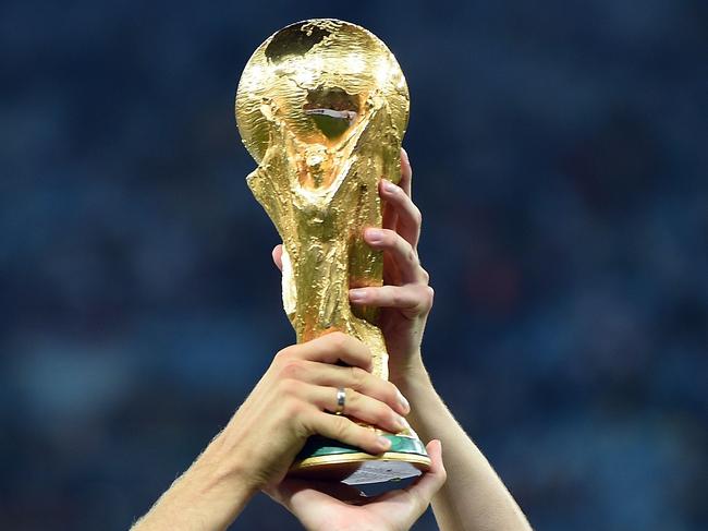 (FILES) In this file photo taken on July 13, 2014, Germany's forward Thomas Mueller (L) and Germany's midfielder Julian Draxler pose with the World Cup trophy after winning the 2014 FIFA World Cup final football match between Germany and Argentina 1-0 following extra-time at the Maracana Stadium in Rio de Janeiro, Brazil. Germany's national football team head coach Joachim Loew named the players of his extended 27-man pre-squad for the 2018 FIFA Football World Cup on May 15, 2018. / AFP PHOTO / Patrik STOLLARZ
