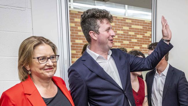 Victorian Premier Jacinta Allen and Werribee ALP candidate John Lister. Picture: Jake Nowakowski