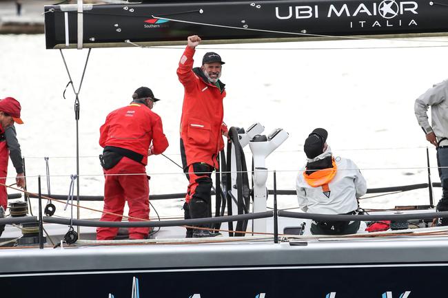 Alive skipper Duncan Hine as Alive claims line honours in the 2020 Launceston to Hobart yacht race. Picture: Zak Simmonds