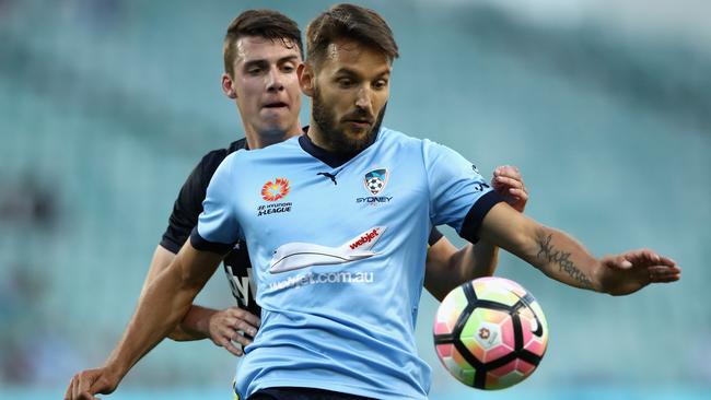 Milos Ninkovic of Sydney FC controls the ball during the round two A-League match between Sydney FC and the Central Coast