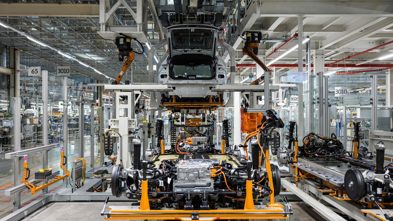 An electric car is manufactured at the production plant of the German car manufacturer Volkswagen in Zwickau, eastern Germany. Picture: AFP