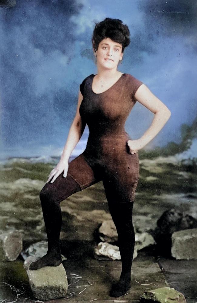 ‘An inspiring, uplifting, cheer-out-loud journey’ ... colourised portrait of Annette Kellerman, in her famous custom swimsuit designed to allow for serious athletic swimming.