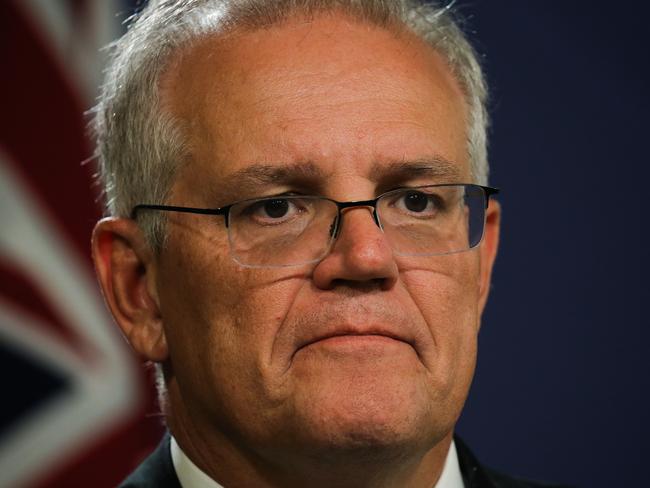 SYDNEY, AUSTRALIA - NewsWire Photos -FEBRUARY 23 2022: Prime Minister Scott Morrison addresses the media in a press conference at the Commonwealth Parliamentary Offices in Sydney. Picture: NCA Newswire/ Gaye Gerard