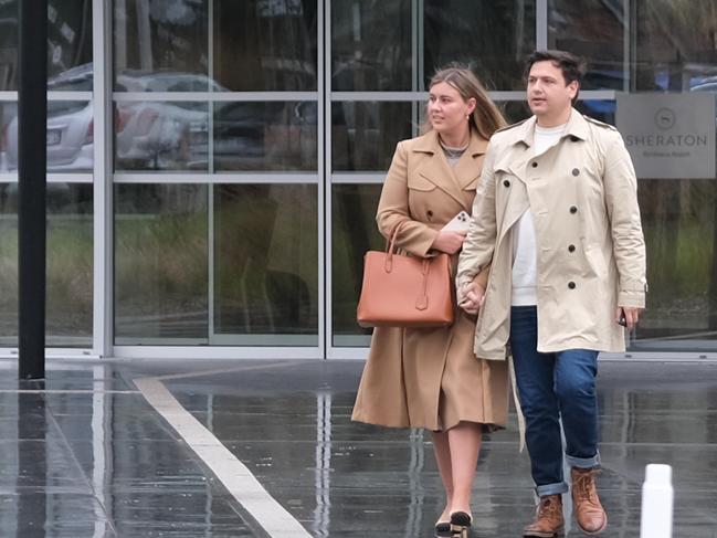 21-12-2023 - Brittany Higgins and David Sharaz have lunch at the Sheraton while waiting to hear that their dog Kingston and cat Clover have cleared quarantine at the Bordeaux-Merignac airport in France on Thursday afternoon. Picture: Jacquelin Magnay