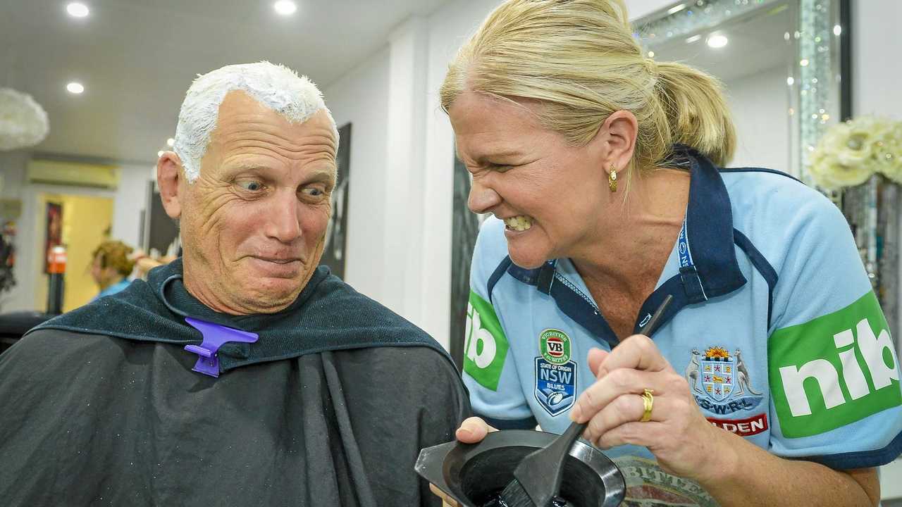 Queensland state of origin legend and Tannum Sands resident, Gary Larson has dyed his hair blue following New South Wales' state of origin win, after losing a bet with longtime friend Lisa Emmert. Picture: Matt Taylor GLA290618GARY