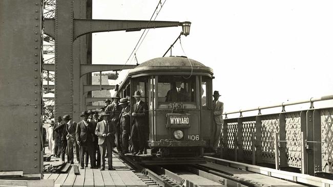 The first tram to cross Sydney Harbour Bridge, March 9, 1932. Picture: Sydney Harbour Photographic Albums, State Records NSW