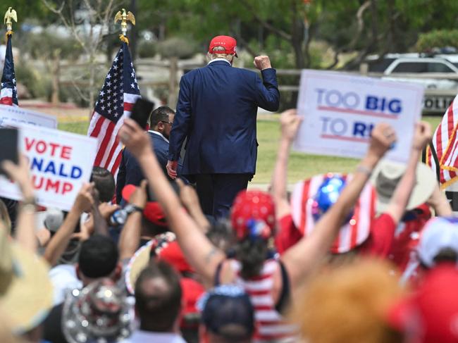 Former US President and Republican presidential candidate Donald Trump departs after speaking during a campaign rally at Sunset Park in Las Vegas, Nevada. Picture: AFP