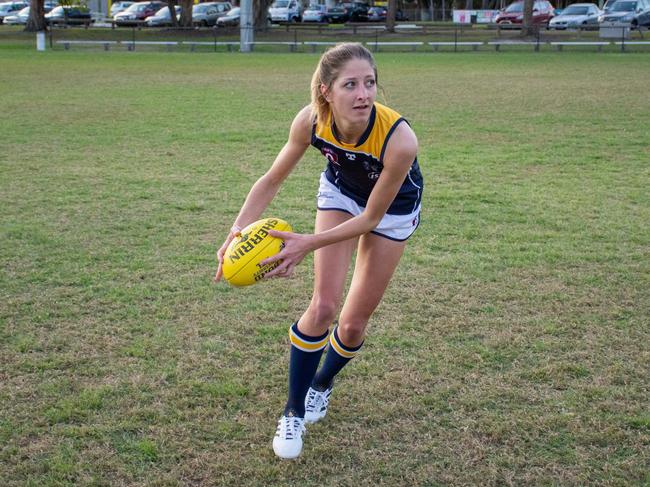 Bond University Bullsharks QWAFL player Katrina Scherer. Picture credit: Shovelton Snaps.