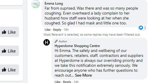 Hyperdome shoppers took to social media yesterday after the alarm was raised about a COVID positive person.