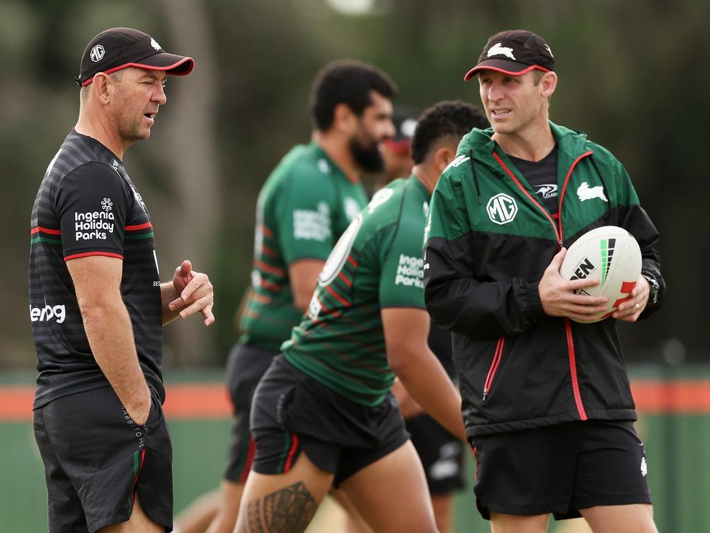 With South Sydney having parted ways with Jason Demetriou (left), assistant coach Ben Hornby has been named to step up into the lead role for the rest of the season. Picture: Getty Images