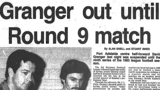 How The Advertiser’s front page reported David Granger’s suspension for hitting Graham Cornes.