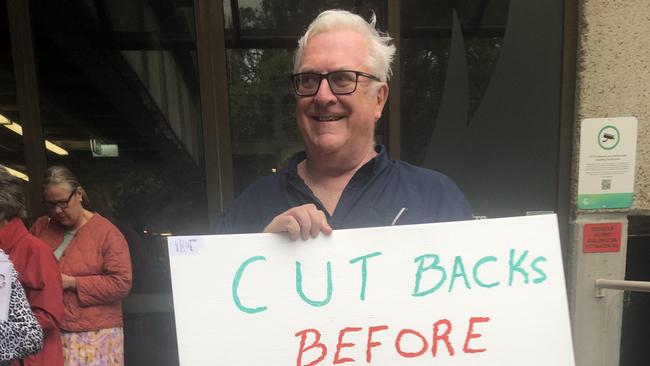 Stuart Gold, organiser i’ve ratepayer protest outside Northern Beaches Council ChambersProtesters are fighting an increase in rates. Picture: Supplied.